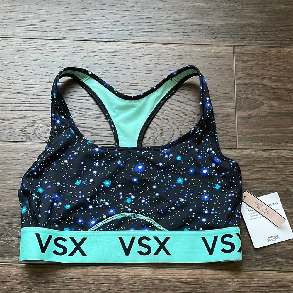 Victoria's Secret Black and Blue Sports Bra with Racerback